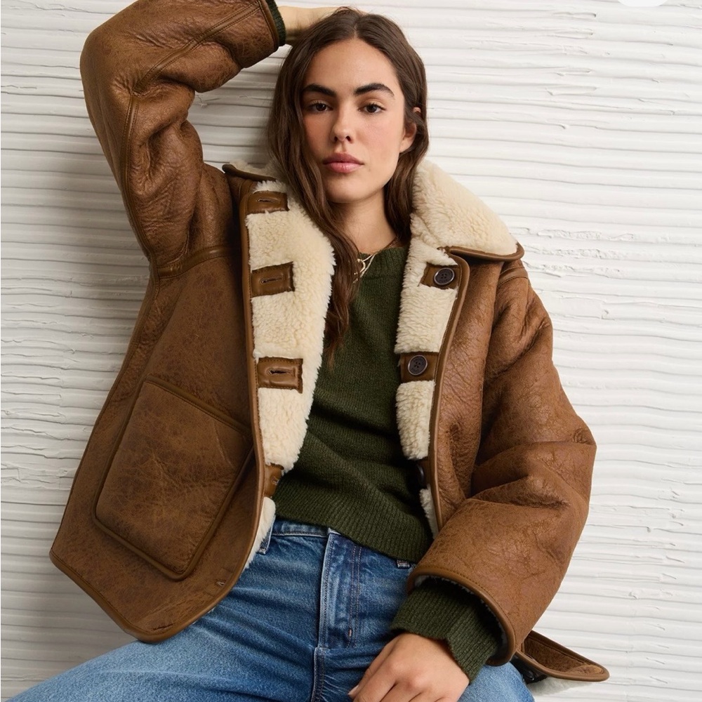 American Eagle Outfitters Brown Kids Jacket with Cream Collar